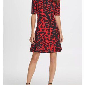 DKNY Leopard Print A-line 3/4 Sleeve Dress – Size 12